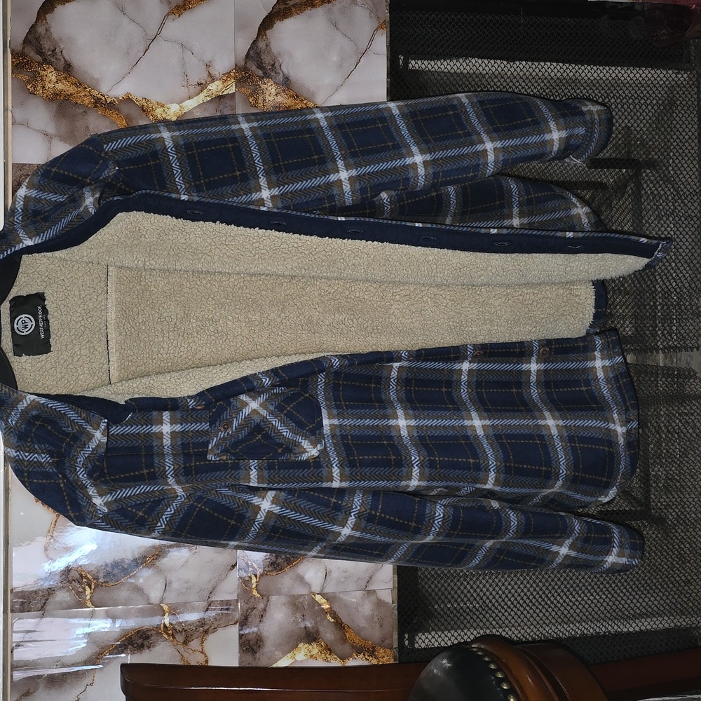 Weatherproof Navy Plaid Shirt Jacket with Sherpa Lining